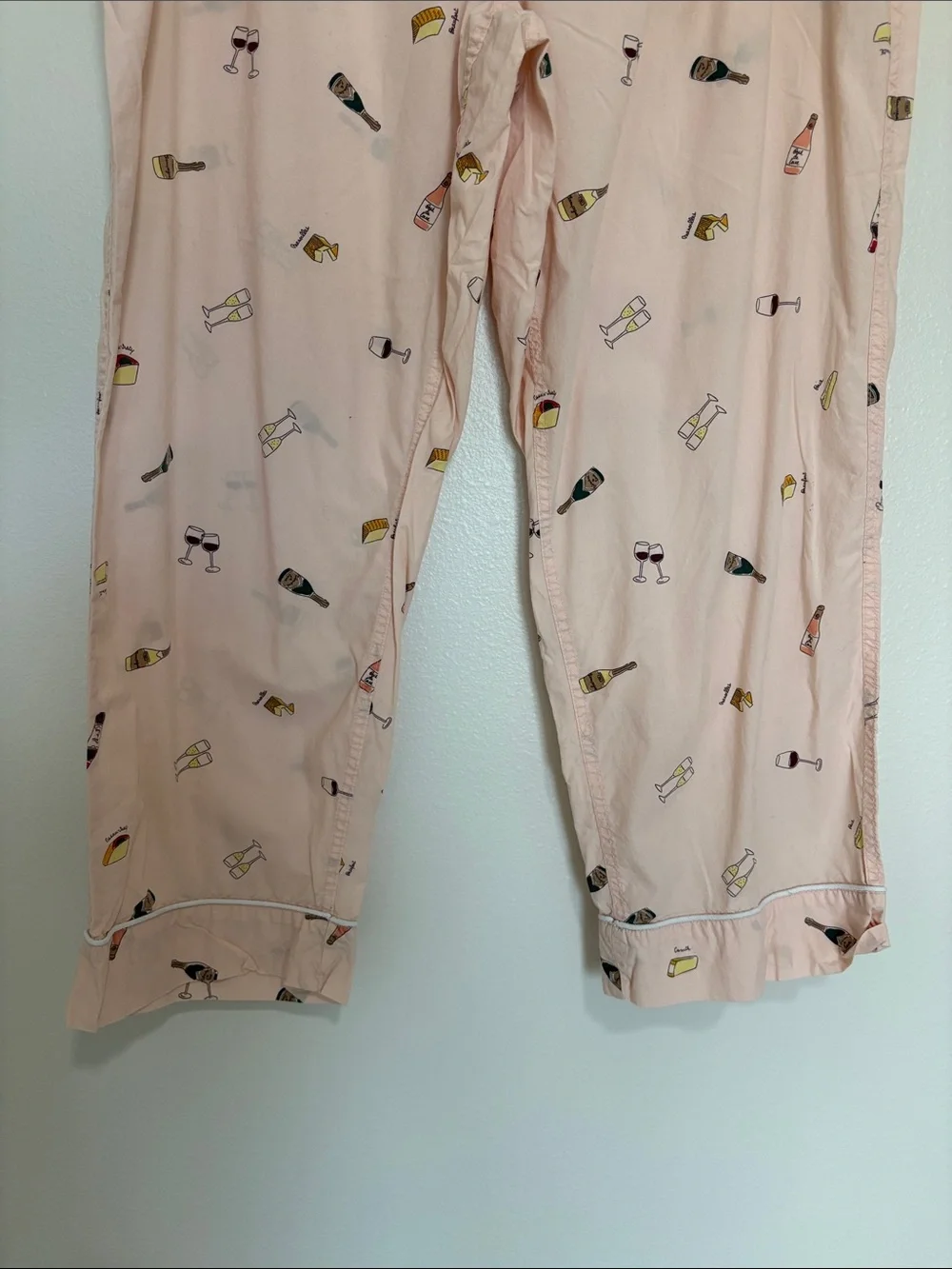 J. Crew Cheese & Wine Graphic Elastic Waist Bootcut PJ Pants Lounge Pink Large